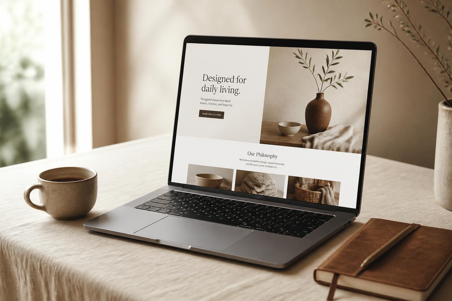 A Casvori-built site shown on a laptop in a quiet studio setting